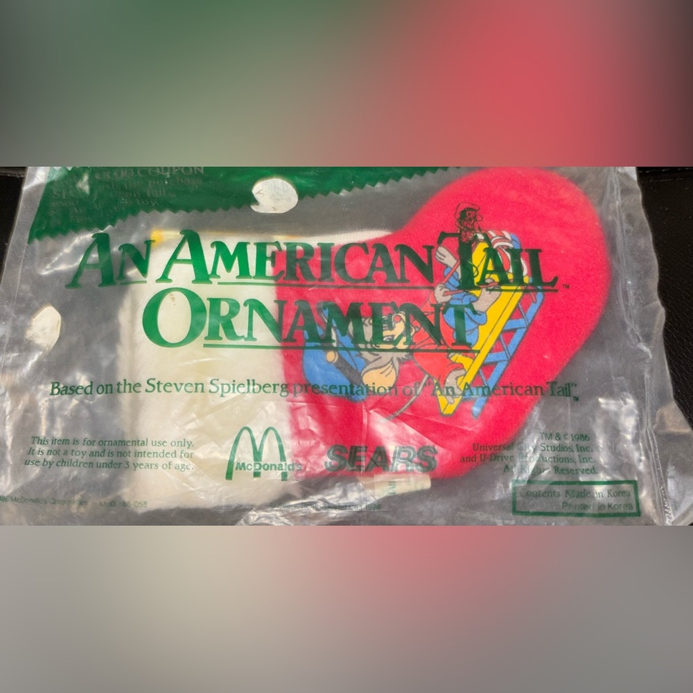 An American Tail Ornament Vintage 1986 Sears, McDonald’s new